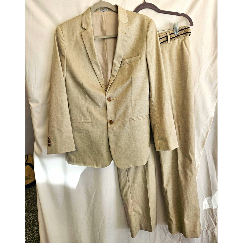 Calvin Klein Womens Suit Size 18 Beige Tan Blazer Pants 2 Piece Career Belted